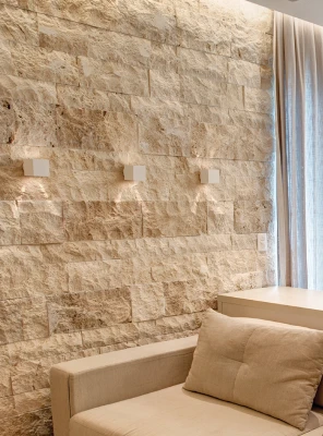 travertino rockface, sala de estar